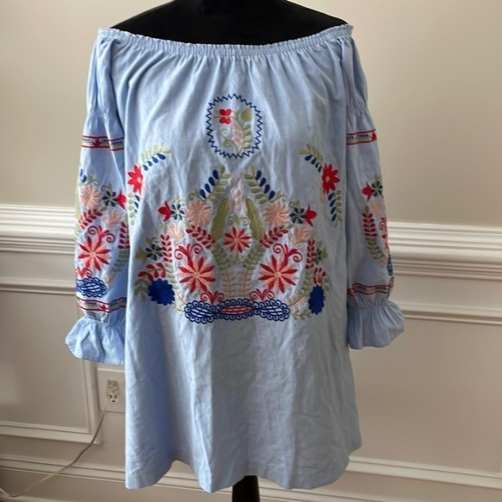 Ellison Chambray‎ Peasant Embroidered Dress/Tunic Size Large